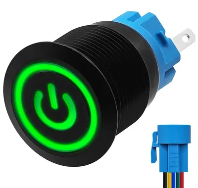 Produktbild von ProRide Metall-Drucktaster 12V, 19 mm, grüne LED, spritzwassergeschützt