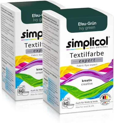 Produktbild von simplicol Textilfarbe expert, DIY Färbemittel für Stoff in verschiedenen Farben, Farbe:Efeu-Grün (1713), Größe:2er Pack