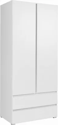 Produktbild von Furniture24 Kleiderschrank Cosmo Co2 Schrank 2 Türiger Drehtürenschrank Mit 4 Einlegebodenm 2 Schubladen Und Kleiderstange Weiß Matt