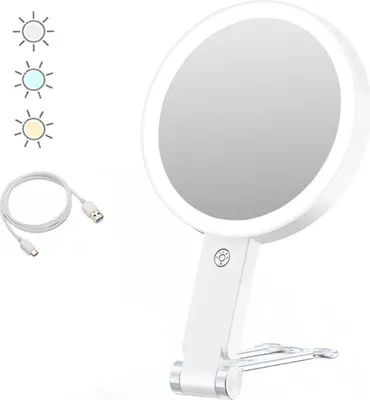 Image de INF Miroir de maquillage LED avec support ours - Grossissement 30x, Rechargeable Blanc