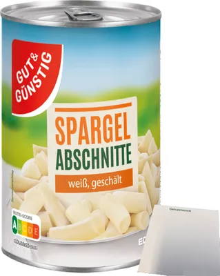 Produktbild von Gut & Günstig Spargelabschnitte ohne Köpfe (420g Dose) + usy Block