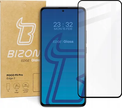 Produktbild von Gehärtetes Glas Bizon Glass Edge 2 für POCO F5 Pro, schwarz, Hartglas, Schutzglas, Hybridglas, Displayschutzglas, Panzerglas