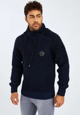 Produktbild von Leif Nelson Schalkragen Herren Strickpullover Grobstrick Schalkragen LN-5235, Blau / XXL