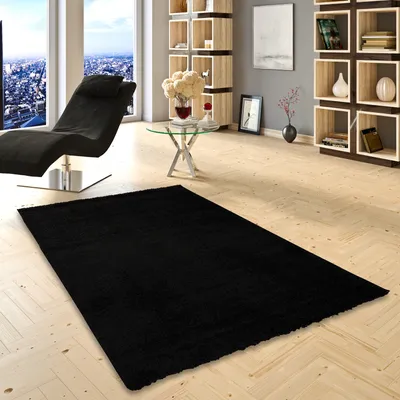 Produktbild von Hochflor Langflor Shaggy Teppich Aloha Schwarz, Größe:60x110 cm