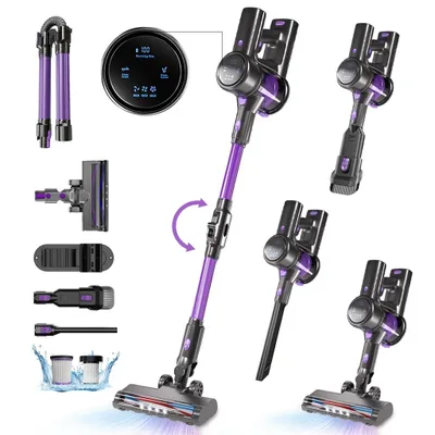 Produktbild von 55000Pa/550W/65Min Staubsauger Kabellos, Akku Staubsauger SuperLeise, Handstaubsauger mit LED Display, Stabstaubsauger für Hartböden Teppiche, HEPA