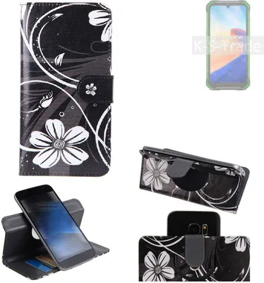 Produktbild von K-S-Trade Schutzhülle Handyhülle kompatibel mit Blackview BV7200 Hülle 360° Wallet Case ''Flowers'' Klapphülle Hülle schwarz-weiß 1x