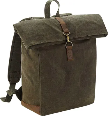 Produktbild von Quadra Heritage gewachser Canvas Rucksack mit Leder-Akzent RW7077 (Einheitsgröße) (Olivgrün)