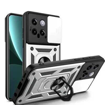Produktbild von Outdoor Panzer Hülle Xiaomi 14 Handyhülle mit Kameraschutz Ringhalter Backcover Silber