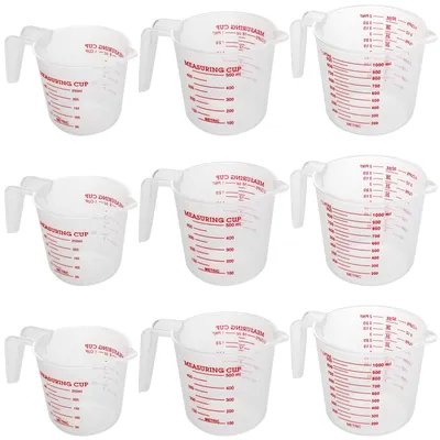9er Set Kunststoff-Messbecher 250/500/1000 ml transparent