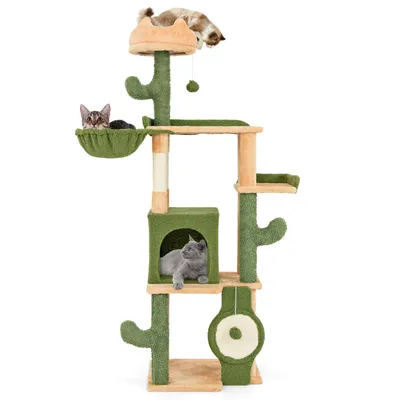 Produktbild von GOPLUS 160cm großer Kratzbaum, 5-stöckiger Katzenbaum mit Sitzstange, Hängematte, Katzenhaus, Plattform und Sisal-Kratzbaum, Grün + Orange