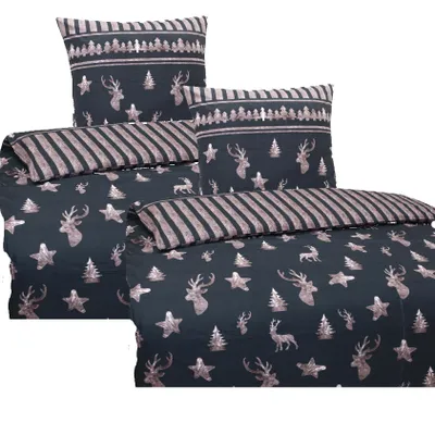 Produktbild von Hochwertige Biber Bettwäsche Baumwolle Winter Grau Braun 135x200 80x80: 4tlg.