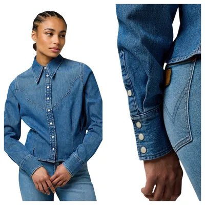 Produktbild von Wrangler | Damenbluse Femme Peplum Shirt blau Baumwolle Größe XXL
