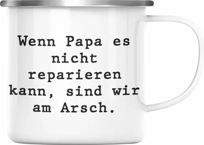 Produktbild von Trendation - Wenn Papa Das Nicht Reparieren Kann Geschenk Emaille Tasse Vater Vatertag Geschenkidee Vatertagsgeschenk von Sohn Tochter Lustige Sprüche Emaille Emaille Tasse Papa Lustig (Silber)