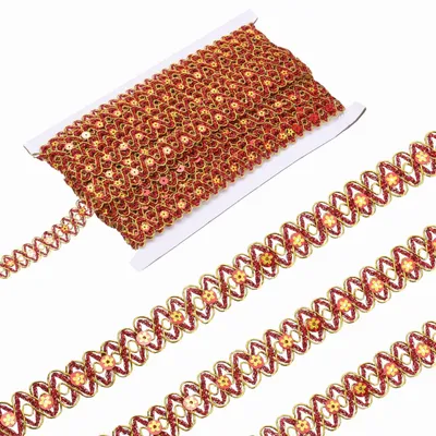 Paillettenband 1,8 cm x 35,5 m, Rot-Gold, gewellt