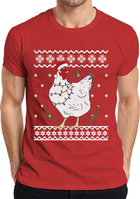 Produktbild von Huhn Weihnachtsmütze Hühnerfreunde - Ugly Christmas Sweater Weihnachten Herren T-Shirt, Rot, L