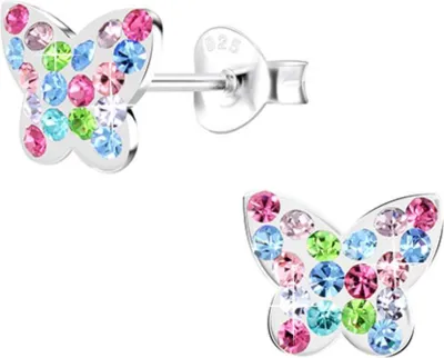 Produktbild von Schmetterling Ohrstecker bunt: Kinder Ohrringe Silber 925