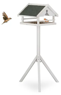 Obrázok produktu pre TRANKIELO® - Krmítko pre vtáky na stojane - Odolná strecha – Drevo a kov – Rozmery 120 x 62 x 55 cm