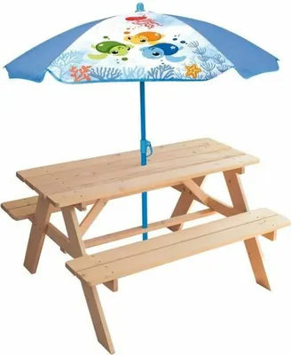 Zdjęcie produktu dla Stół piknikowy Fun House Brown z parasolem przeciwsłonecznym (125 x ø 100 cm)
