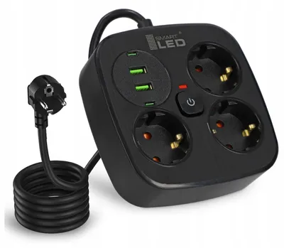 Produktbild von Smartled Steckdosenleiste 3-fach 3m mit 4x USB Schwarz