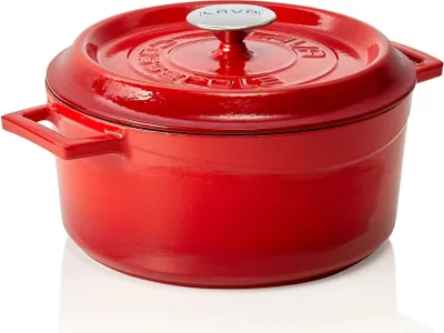 Produktbild von LAVA Kochtopf mit Deckel aus emailliertem Gusseisen Rot mit 4,5 Liter