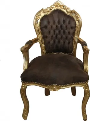 Produktbild von Casa Padrino Barock Esszimmer Stuhl mit Armlehnen Braun / Gold Lederoptik