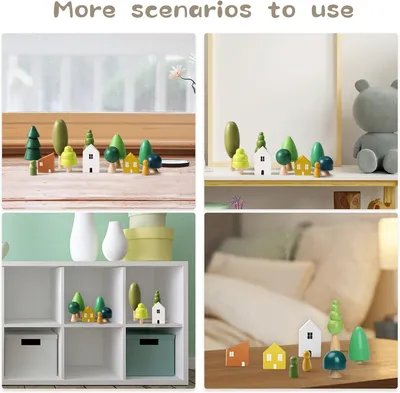 Imagen del producto de Juguetes de madera con forma de árboles, set de 13 piezas, diferentes tamaños, juguetes Montessori para niños