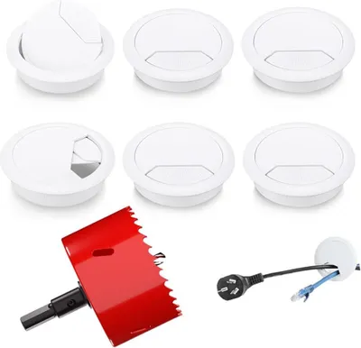 Produktbild von 7 Stück Kabeldurchführung Schreibtisch Kabeldurchlass Kunststoff Schreibtisch Kabeldurchführung Weiß Kabeldurchlass Tisch für Tisch Office Schreibtische