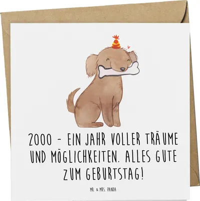 Produktbild von Mr. & Mrs. Panda Grußkarte 2000 Geburtstagsträume - Weiß - Geschenk, nostalgischer Geburtstag, Glückwunschkarte, faltkarte, anlasskarte, Geboren am, Happy Birthday, Jahr