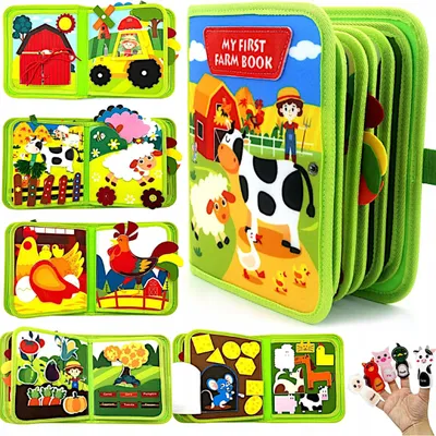 Produktbild von Montessori-Sinnesbuch „Tierbauernhof“ mit Klettverschluss für Kinder