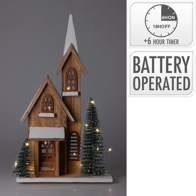 Zdjęcie produktu dla Domek bożonarodzeniowy z choinką dekoracyjny LED 24x9x42 cm