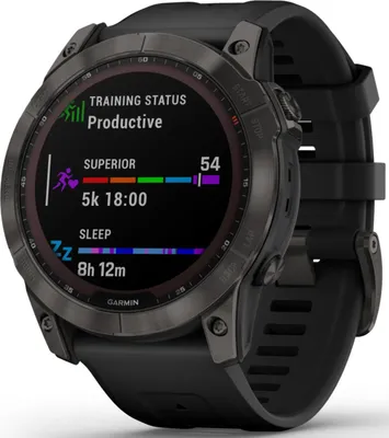 Produktbild von Garmin fenix 7X Sapphire Solar - 51 mm - Titanium Carbon Gray DLC - Sportuhr mit Band - Silikon - schwarz - Handgelenkgröße: 127-210 mm - Anzeige 3.556 cm (1.4")