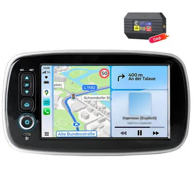 Zdjęcie produktu dla Radio samochodowe z adapterem DAB+ do modeli Smart Forfour i Fortwo 453, lata produkcji 2014-2022, bezprzewodowe CarPlay i Android Auto, nawigacja GPS, ekran 8 cali, 2+64GB pamięci, system Android, procesor DSP, radio z Bluetooth