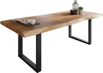 Produktbild von Esstisch Baumkante massiv Akazie Natur 220 x 110 U-Gestell schwarz ATLAS