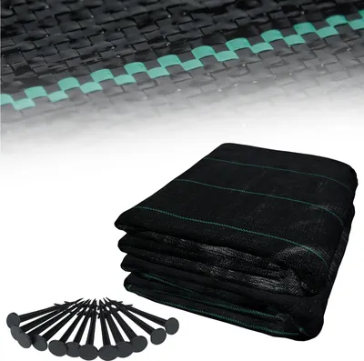 Obrázek produktu pro TRMLBE Netkaná textilie proti plevelům 50㎡ Anti Weed Fabric 100g/㎡ HDPP se 102 hřebíky a oddělovací linkou Ukraut Film Vodopropustná kontrola plevelů pro zahradu Anti Weed Underground Tear Resistant (1m*50m, černá)