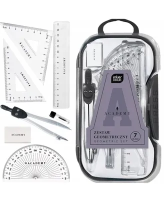 Immagine prodotto di Set di geometria in scatola, astuccio, 7 pezzi, compasso, matita, righello, set scolastico