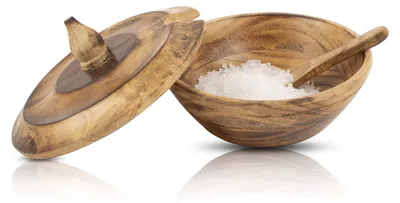 Productafbeelding van Handgemaakte Rustieke Houten Suikerpot met Lepel en Deksel - Rond