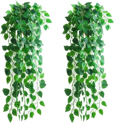 Produktbild von 4 Stück künstliche hängende Pflanzen, 90 cm gefälschte Efeupflanze hängendes Grün Scindapsus Blätter für Hochzeitsfeier Hausgarten Wanddekoration