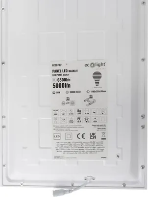 Image de Panneau LED rectangulaire 30 x 120 cm, lumière chaude, 50 W, encastré, EC20712, Ecolight