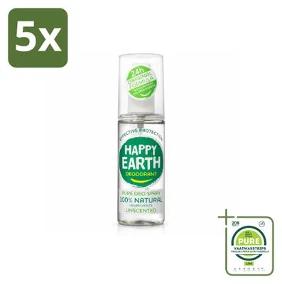 Zdjęcie produktu dla 5 sztuk dezodorantu w sprayu Happy Earth Pure, bez zapachu, pojemność 100 ml, opakowanie zbiorcze