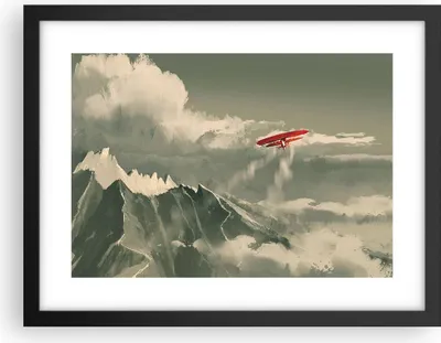 Produktbild von Gerahmtes Poster - Schwarzer Rahmen - Rot Flugzeug Berge - 40x30 cm - Wand Bild - Wanddeko - Wandbilder - Kunstposter - Wandposter - Bilderrahmen - Bilder - Kunstdruck - P2BAA40x30-4854