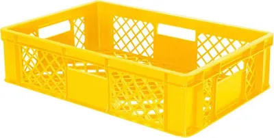 Produktbild von 90 Stück Eurobehälter durchbrochen/Bäckerkiste, LxBxH 600 x 400 x 150 mm, PE-HD, lebensmittelecht, gelb, Palettenware