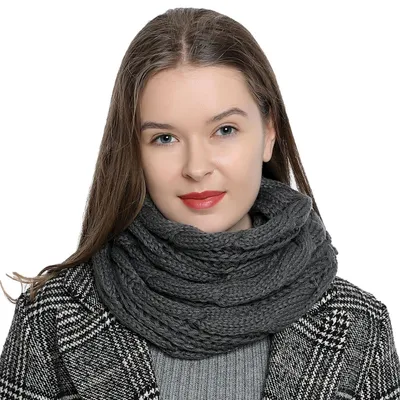 Produktbild von Damen Winter Schlauchschal warm und weich Strickmuster grau