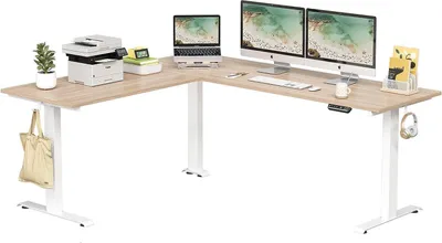 Image de FEZIBO Bureau en L à trois moteurs Réglable en hauteur électrique 190 x 160 cm