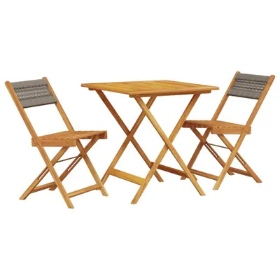 Produktbild von vidaXL 3-tlg. Bistro-Set Grau Polypropylen und Massivholz