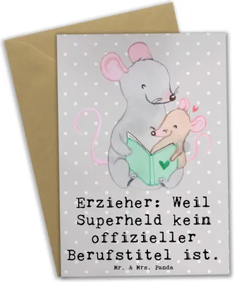 Produktbild von Mr. & Mrs. Panda Grußkarte Erzieher Superheld - Grau Pastell - Geschenk, einladungskarten, personalisierte Geschenke, für Berufstätige, Berufstitel, weihnachtskarten