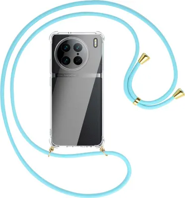 Produktbild von Handykette Backcover-Schutzhülle mit Band (Metall goldfarben) für vivo X90 Pro (V2242A, 6.78'') - himmelblau