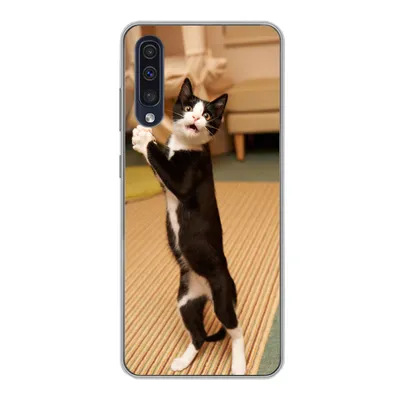 Produktbild von MuchoWow® Handyhülle Schutzhülle Hülle für Samsung Galaxy A30s Katze - Wohnzimmer - Schwarz Silikon Softcase Handy Hülle - Karteninhaber