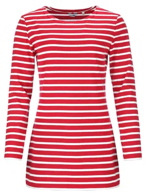 Produktbild von modAS Damen Long-Shirt mit Streifen Maritim - Gestreiftes Shirt Komfortschnitt aus Baumwolle in Rot-Weiß Größe 48