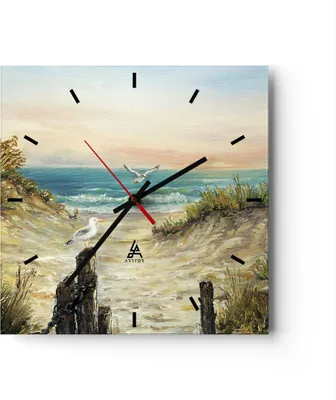 Produktbild von Wanduhr - Quadrat - Glasuhr - Impressionismus Möwen Küste - 30x30cm - Schleichendes Uhrwerk - Lautlos - zum Aufhängen bereit - Dekoration Modern - Wanddekoration aus Glas - C3AC30x30-4602