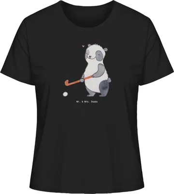 Produktbild von Mr. & Mrs. Panda Shirt Damen Panda Hockey spielen Größe M - Schwarz - Geschenk, Oberteil, T-Shirt, Baumwoll, Verein, Hockeyschläger, Feldhockey